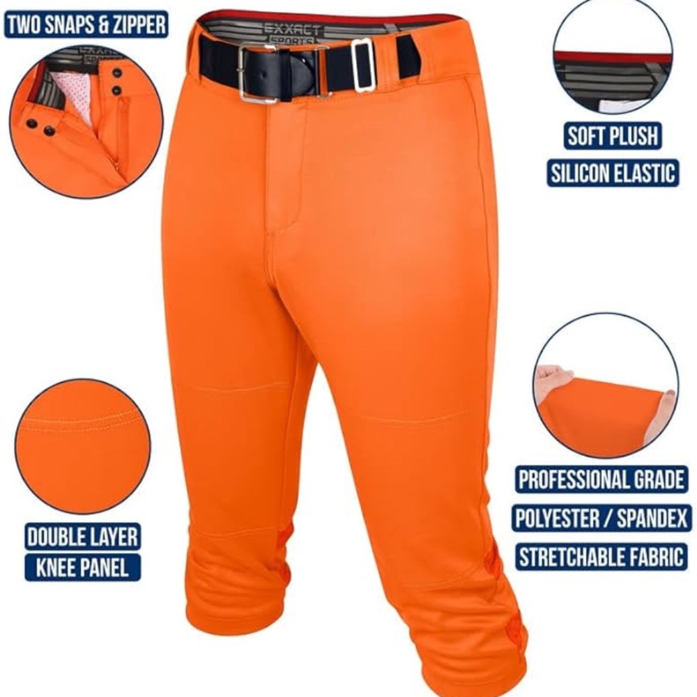 NEW Exxact Sports Zipper Orange Softball Pants Elastic Bottom Womens Adult Large